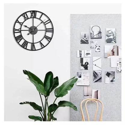 Modern 3D Large Retro Metal Wall Clock – Nordic Roman Numerals Design