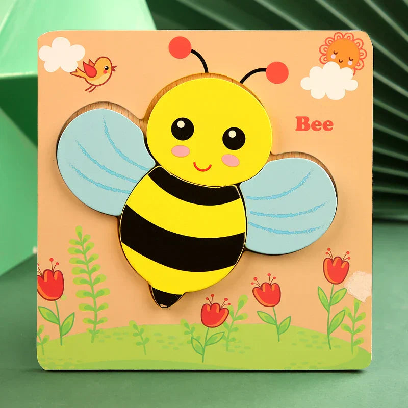 3D Wooden Cartoon Animal & Traffic Puzzle – Early Learning Educational Toy