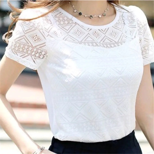 Clothing Chiffon Lace Crochet Female Korean Shirts Ladies Blusas Tops Shirt