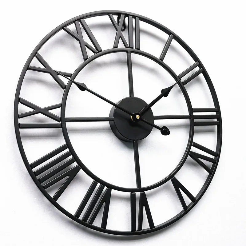 Modern 3D Large Retro Metal Wall Clock – Nordic Roman Numerals Design