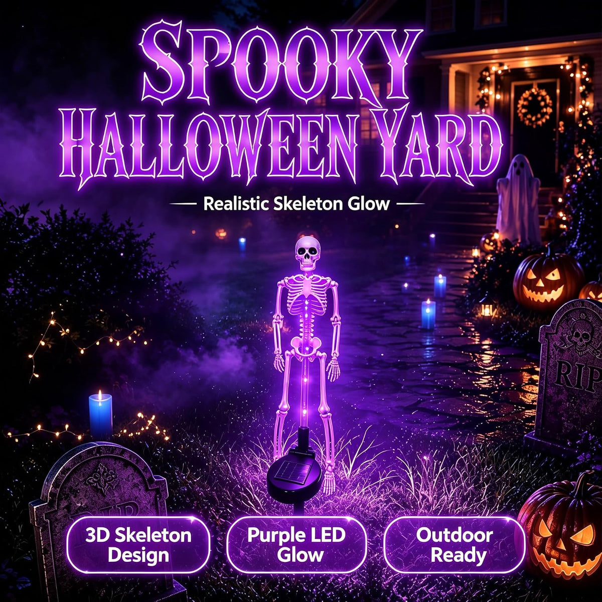 Halloween Outdoor Solar Lights Skeleton 2 Pack, Solar Pathway Lights and Halloween Solar Lights, Halloween Skeleton Decorations Outdoor – Ventayo