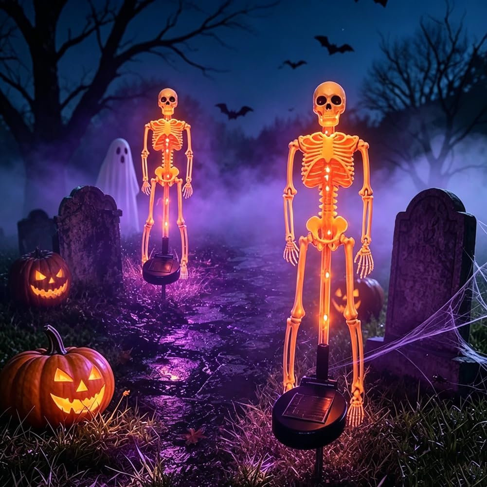 Halloween Outdoor Solar Lights Skeleton 2 Pack, Solar Pathway Lights and Halloween Solar Lights, Halloween Skeleton Decorations Outdoor – Ventayo