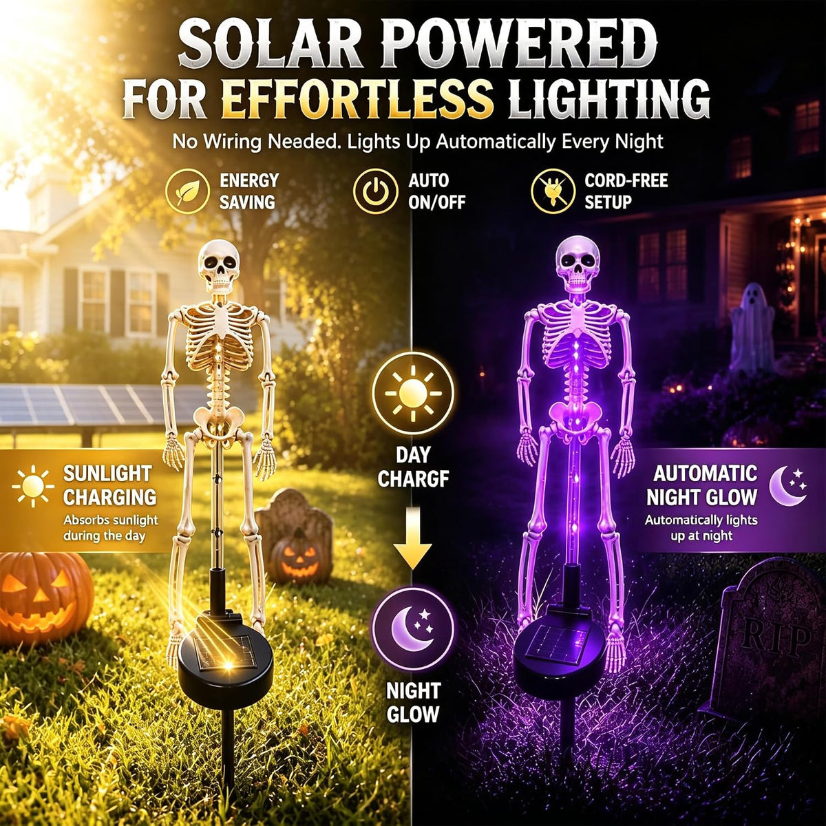 Halloween Outdoor Solar Lights Skeleton 2 Pack, Solar Pathway Lights and Halloween Solar Lights, Halloween Skeleton Decorations Outdoor – Ventayo