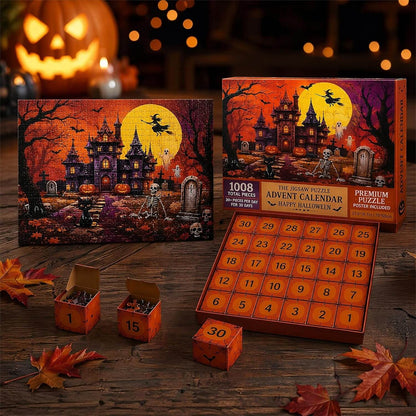 Halloween Advent Calendar Jigsaw Puzzle 1008 Piece, Haunted Castle Halloween Puzzle with 30 Boxes, Halloween Countdown Calendar – Ventayo