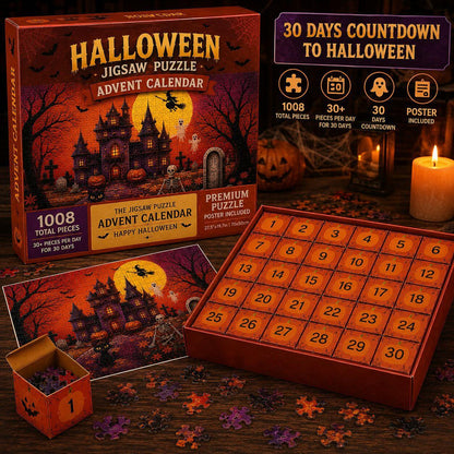 Halloween Advent Calendar Jigsaw Puzzle 1008 Piece, Haunted Castle Halloween Puzzle with 30 Boxes, Halloween Countdown Calendar – Ventayo