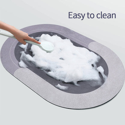 Absorbent Bath Mat (Oval) - Waterproof & Non slip Rubber Shower Mat