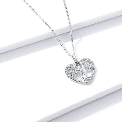 925 Sterling Silver Heart Tree Pendant Necklace