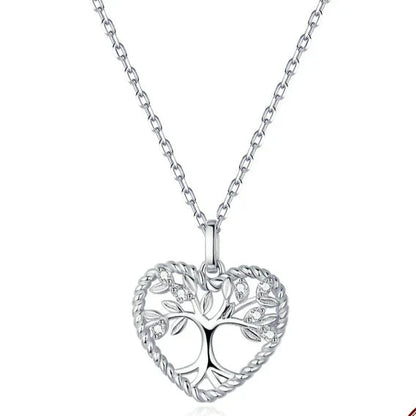 925 Sterling Silver Heart Tree Pendant Necklace