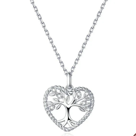 925 Sterling Silver Heart Tree Pendant Necklace