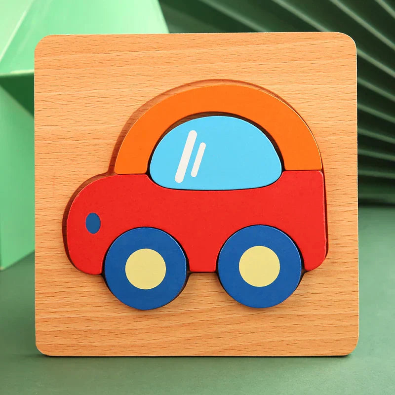 3D Wooden Cartoon Animal & Traffic Puzzle – Early Learning Educational Toy