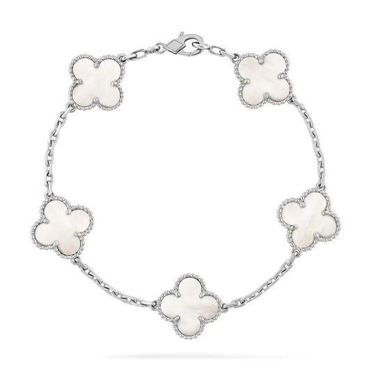 925 Sterling Silver Four Leaf Pearl Clover Bracelet