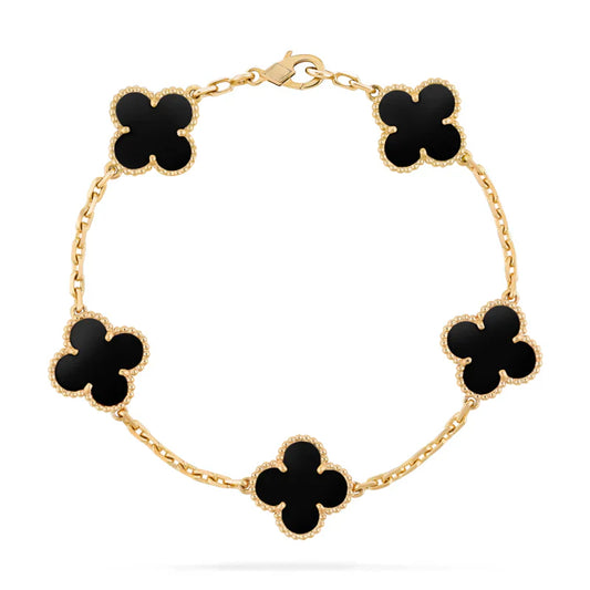 925 Sterling Silver Black Gold Clover Bracelet