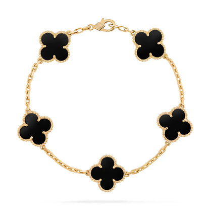 925 Sterling Silver Black Gold Clover Bracelet