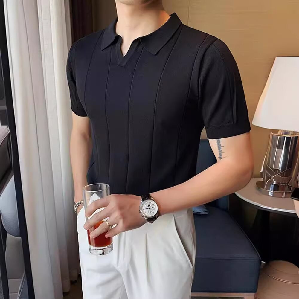 HANNAM V-Neck Polo – Men’s Breathable Soft-Touch Tailored Fit Polo Shirt