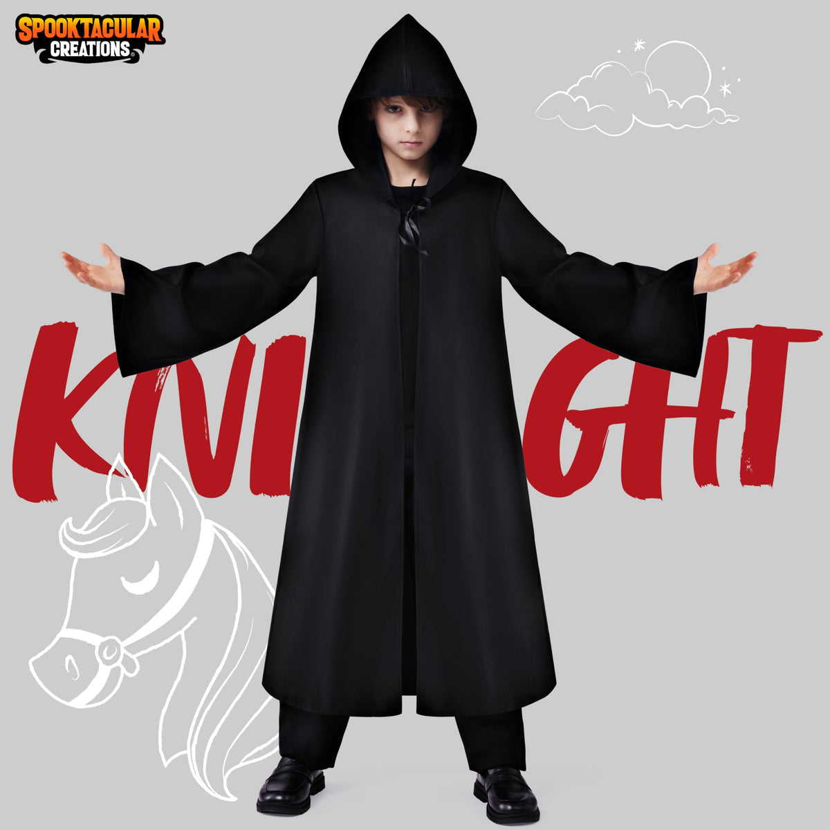 Boys Black Hooded Cloak Knight Costume - Kids Halloween Tunic Robe – Ventayo