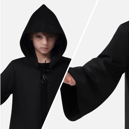 Boys Black Hooded Cloak Knight Costume - Kids Halloween Tunic Robe – Ventayo
