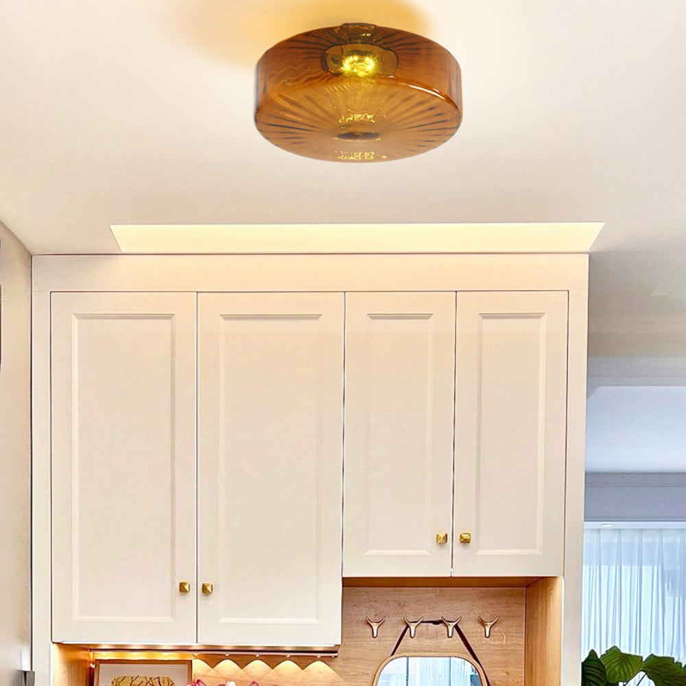 Moderne ronde opbouw plafondlamp bruin metaal/glas keuken/woonkamer