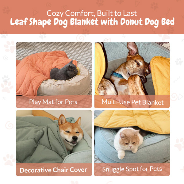 Manta para Perros y Gatos en Forma de Hoja con Cama Donut – Regalo de Lujo para Perros y Gatos