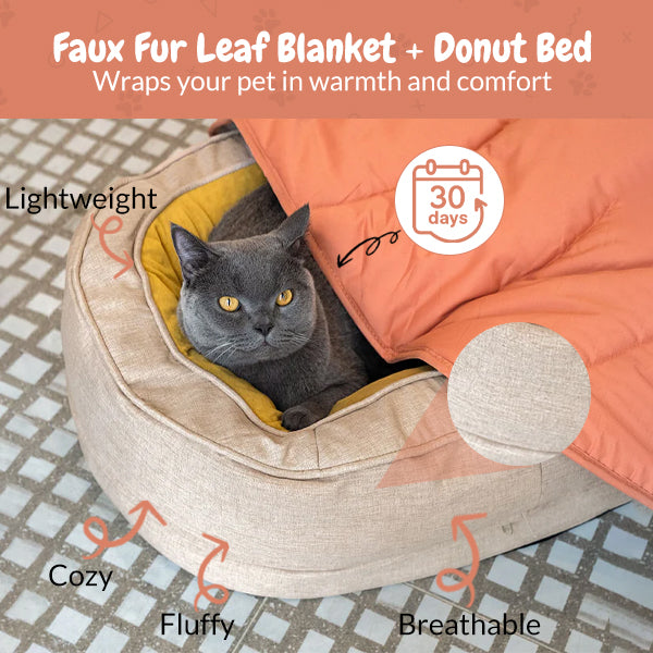 Manta para Perros y Gatos en Forma de Hoja con Cama Donut – Regalo de Lujo para Perros y Gatos