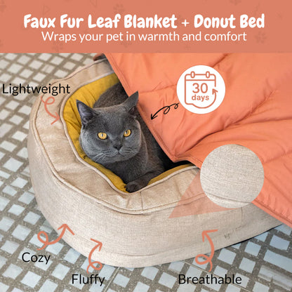 Manta para Perros y Gatos en Forma de Hoja con Cama Donut – Regalo de Lujo para Perros y Gatos