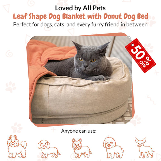 Couverture en forme de feuille pour chien et chat avec lit donut – Cadeau de luxe pour chiens et chats