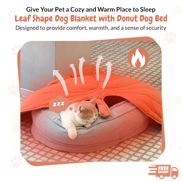 Manta para Perros y Gatos en Forma de Hoja con Cama Donut – Regalo de Lujo para Perros y Gatos