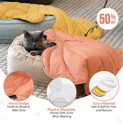 Manta para Perros y Gatos en Forma de Hoja con Cama Donut – Regalo de Lujo para Perros y Gatos