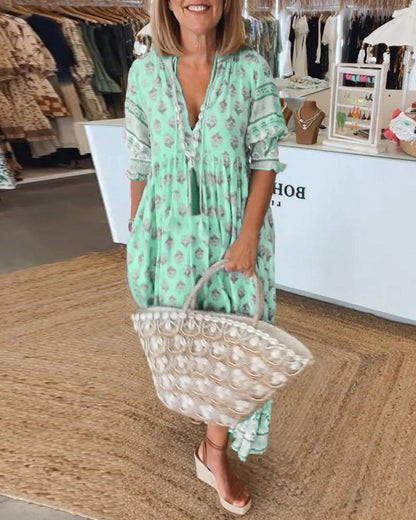 Womens Midi Summer Floral Dress V Neck