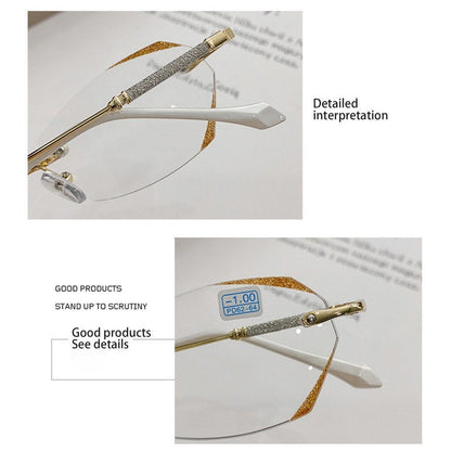 Damen Diamant Randlose Anti-Blaues Licht Presbyopie Brille