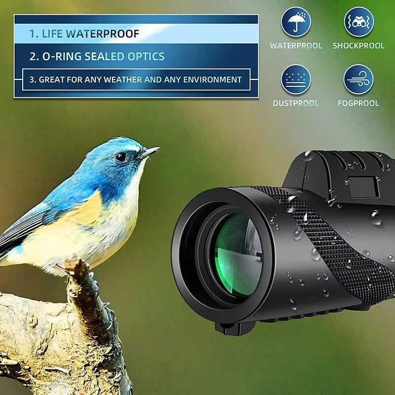Portable HD Monocular Telescope – 40x60 Zoom with Tripod & Phone Mount