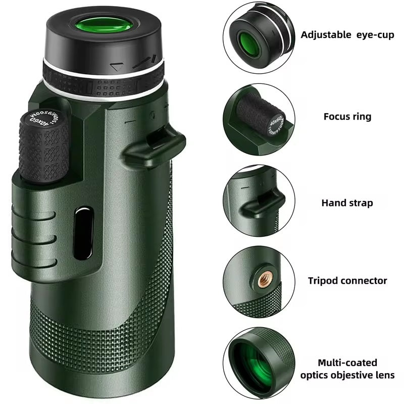 Portable HD Monocular Telescope – 40x60 Zoom with Tripod & Phone Mount