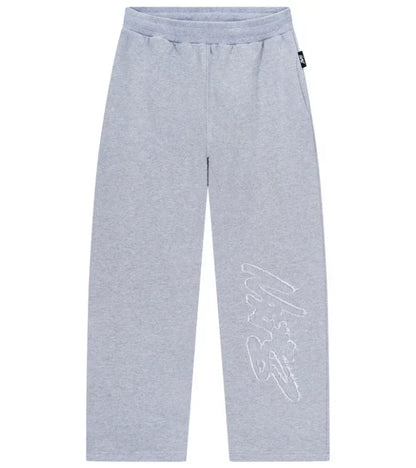 Gray sweatpants with a logo on a white background