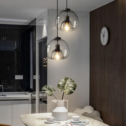 Minimalist Smoke Gray Light Hand-Blown Glass Dome Pendant Light