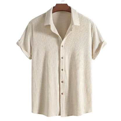 Roma Luce Men’s Summer Outfit Set – Waffle-Textured Cotton-Blend Shirt & Shorts