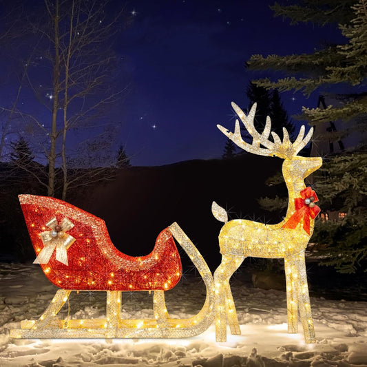 Life Size Outdoor Christmas Reindeer Sleigh Decoration