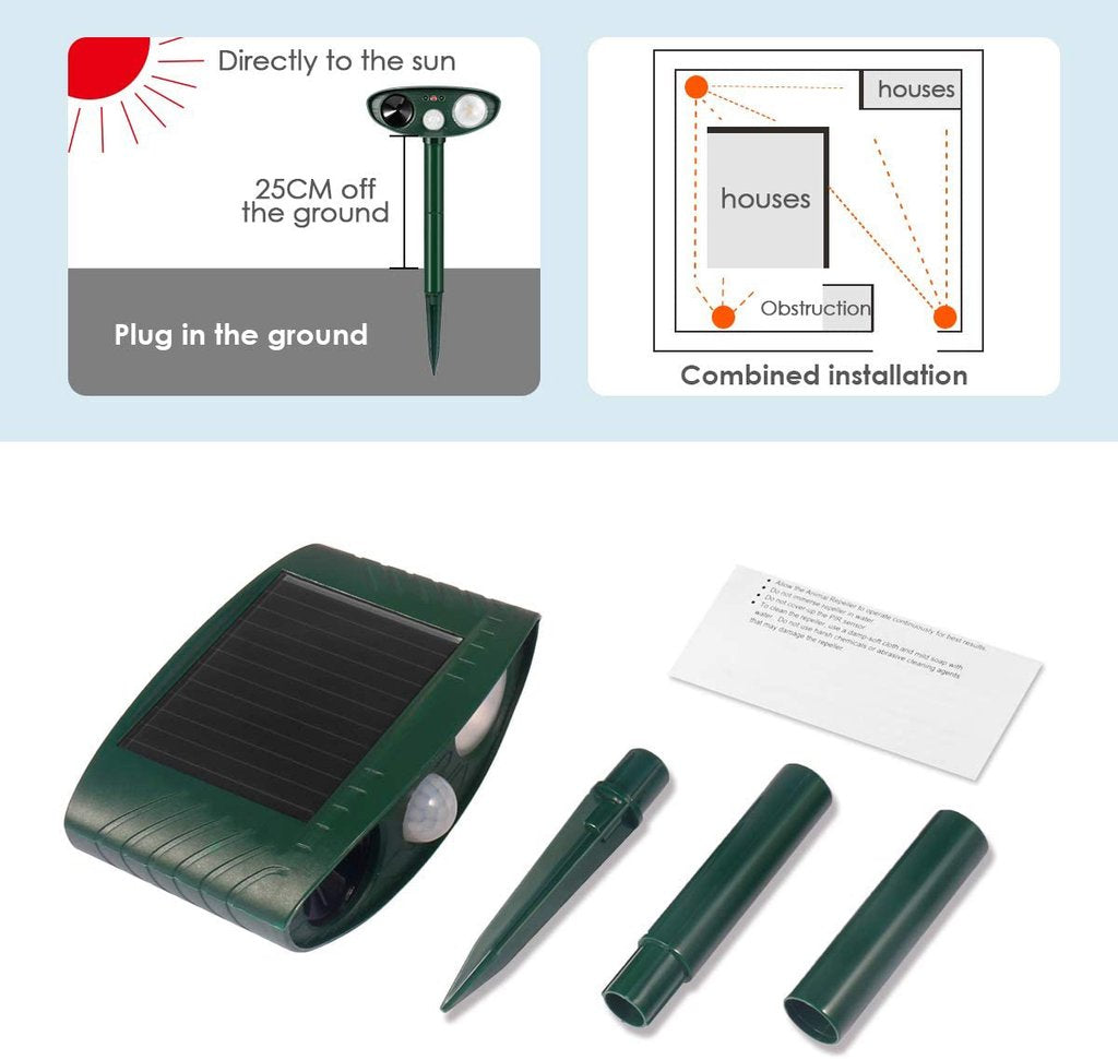 Solar Powered Ultrasonic Rabbit Repeller – Humane Garden Protection with Flashing Light