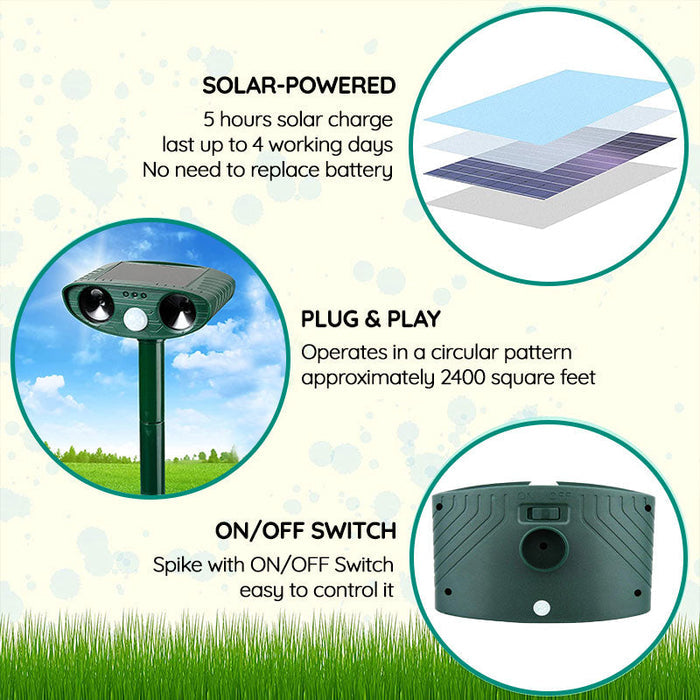 Solar Ultrasonic Fox Deterrent – Motion-Activated Animal Repeller for Garden, Lawn & Outdoor
