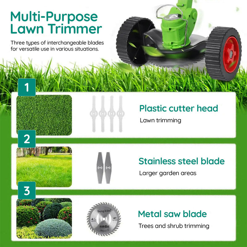 Cordless Grass Strimmer – Battery Powered Garden Trimmer with Steel Blades | Ventayo