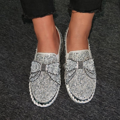 Aglaia Shining Rhinestone Slip-On Thick Botton Casual Ladies Crystal Shoes