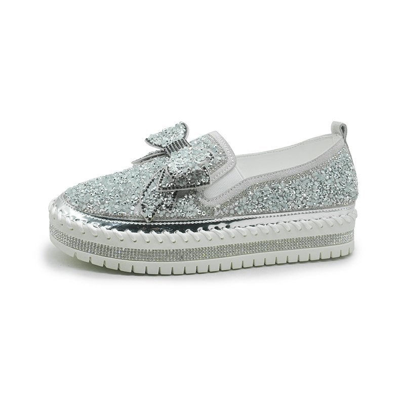 Aglaia Shining Rhinestone Slip-On Thick Botton Casual Ladies Crystal Shoes