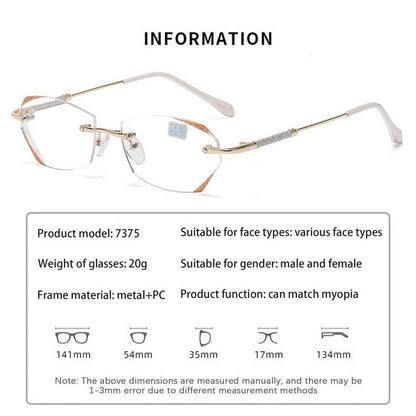 Damen Diamant Randlose Anti-Blaues Licht Presbyopie Brille