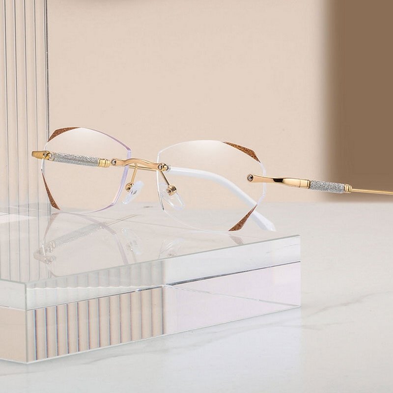 Damen Diamant Randlose Anti-Blaues Licht Presbyopie Brille