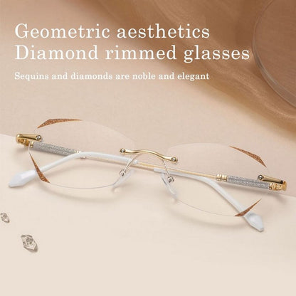 Damen Diamant Randlose Anti-Blaues Licht Presbyopie Brille
