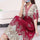 Elegant Retro Style V-neck Tunic Large Swing Printed Dress Long Skirt