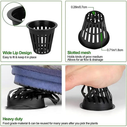 50/100pcs 2-Inch Hydroponic Net Pots – Wide Lip Slotted Mesh Baskets