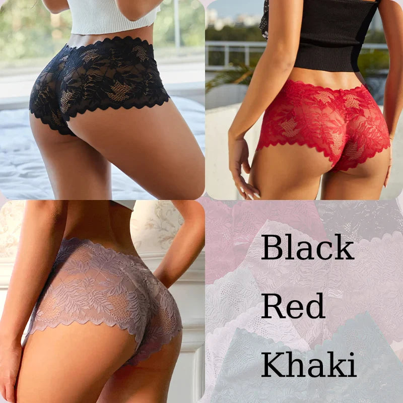 3PCS Sexy Floral Lace Panties Women Briefs Low Waist Soft Lingerie