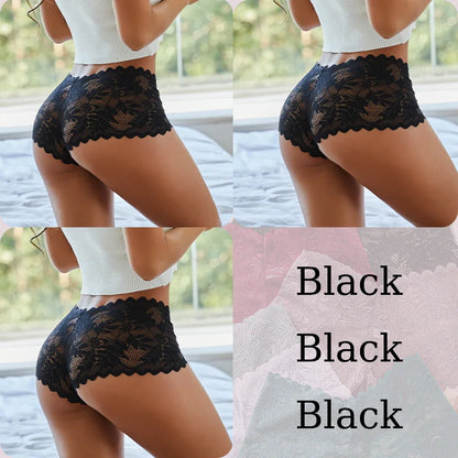 3PCS Sexy Floral Lace Panties Women Briefs Low Waist Soft Lingerie