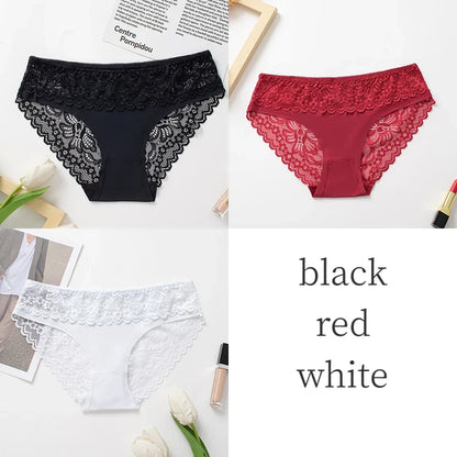 3PCS/Set Women's Panties Lace Silk Satin Underwear Sexy Lingerie Underpants
