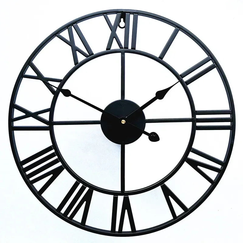 Modern 3D Large Retro Metal Wall Clock – Nordic Roman Numerals Design