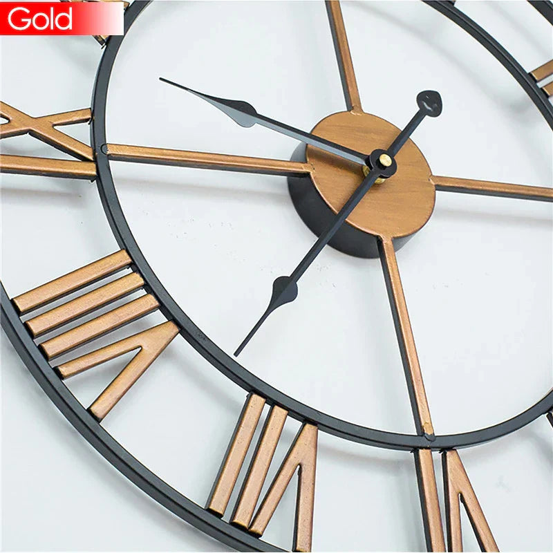 Modern 3D Large Retro Metal Wall Clock – Nordic Roman Numerals Design